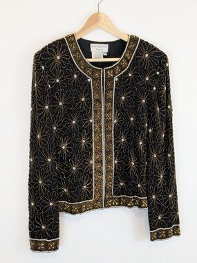 Vintage Retro Adrianna Papell Boutique silk beaded jacket